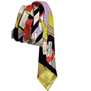 Emilio Pucci vintsge Silk Tie Florence Italy Geometric Print Designer Necktie